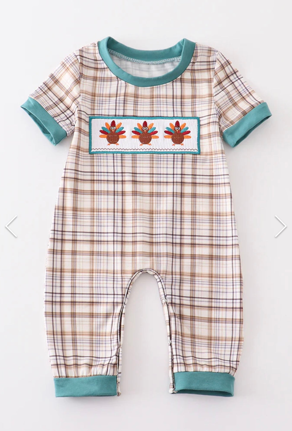 Plaid Turkey Romper - Boys