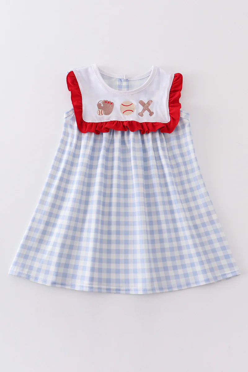 Girls Blue Plaid Baseball Dress