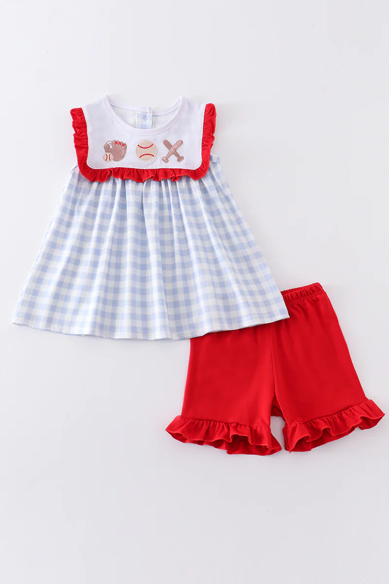 Girls Blue Plaid Baseball 2pc Set