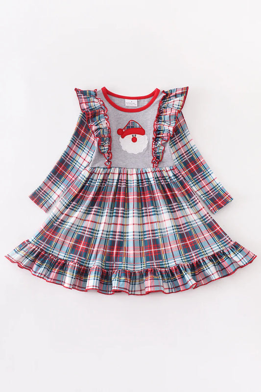 Girls Grey Plaid Santa Dress