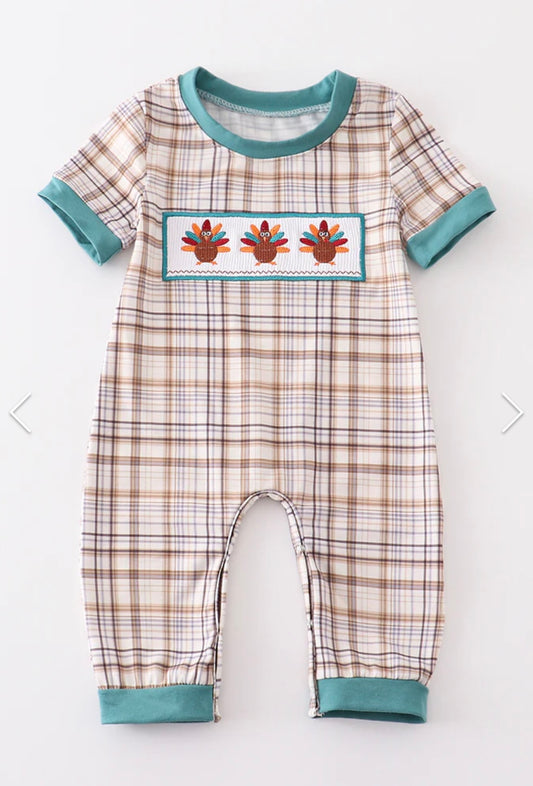 Plaid Turkey Romper - Boys