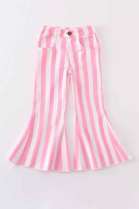 Girls-Pink Striped Bell Jeans