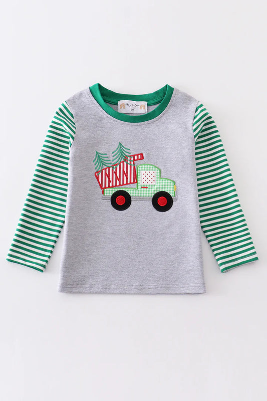 Boys Grey Christmas Tree Truck Shirt